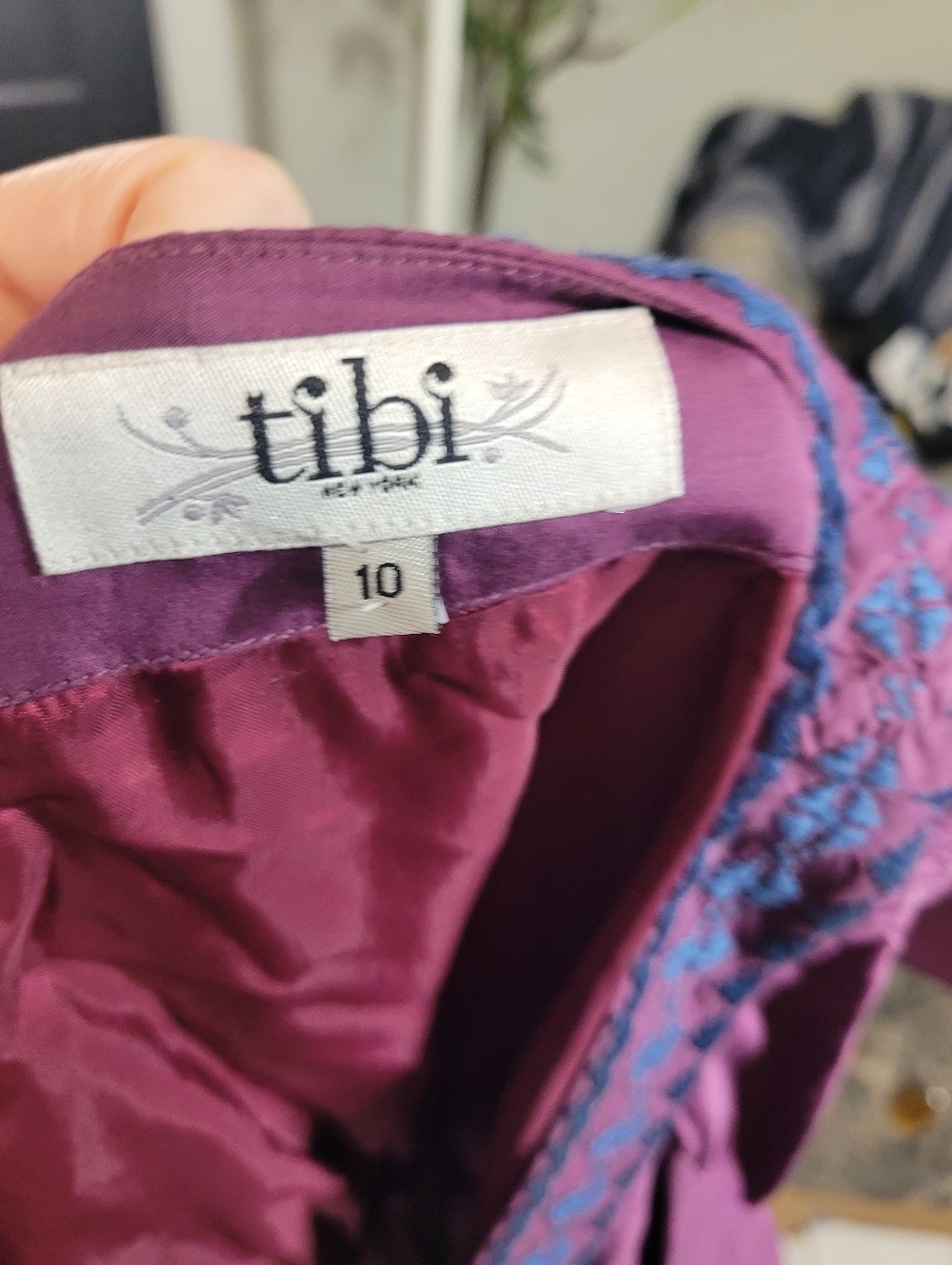 Tibi Embroidered Cotton/Silk Blend Dress Plum Size 10 - Picture 7 of 8